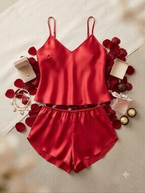 Frederick's Of Hollywood Red Silky 2 Piece Lingerie Set